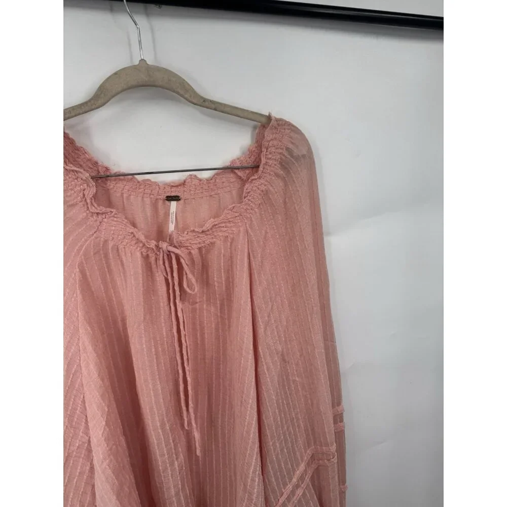 Free People Out Of Town Boho Peasant Swing Top Women L Pink Peasant Prairie - Picture 10 of 11